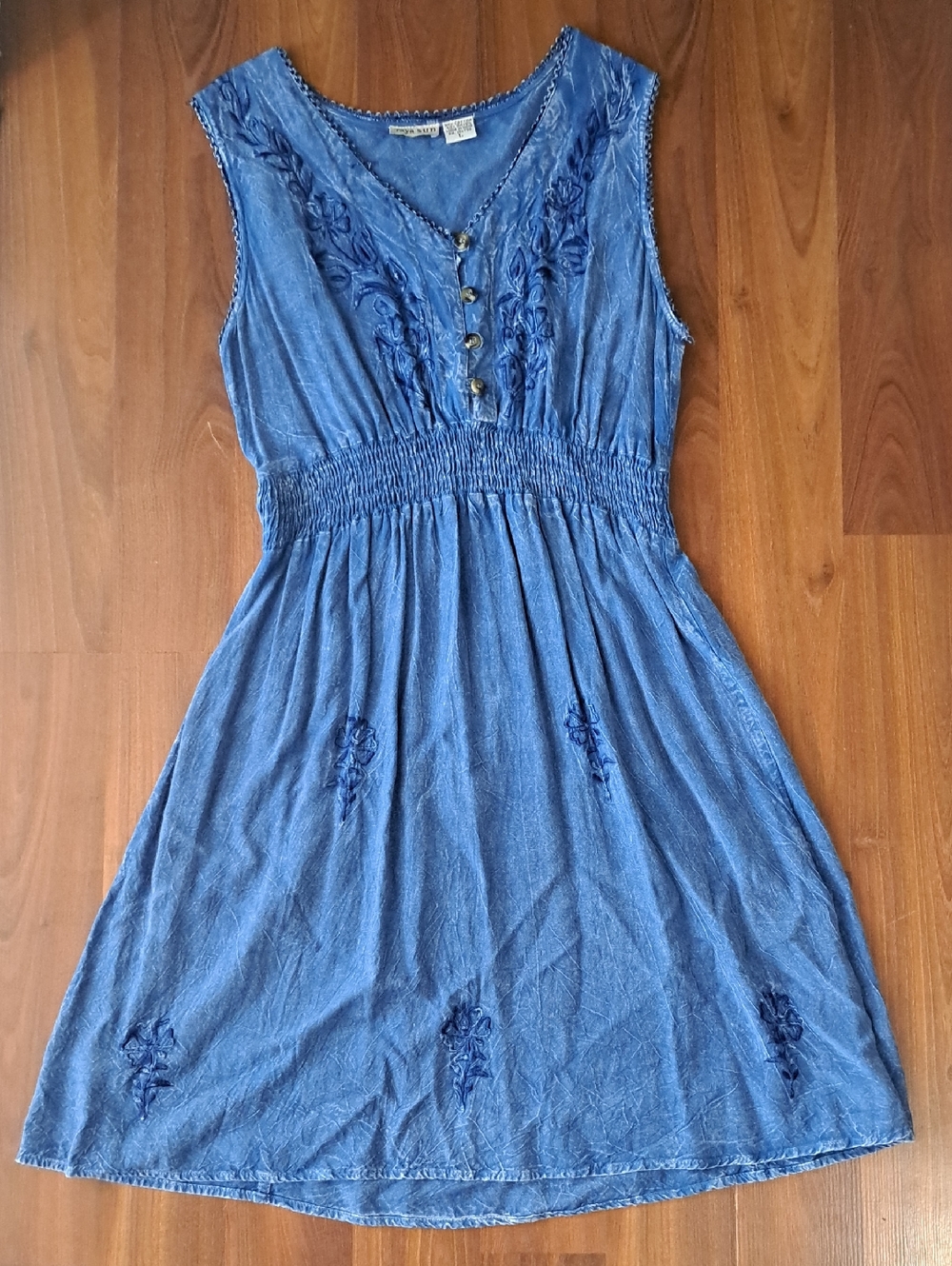 raya sun Light Blue Sleeveless Dress with Picot Edge